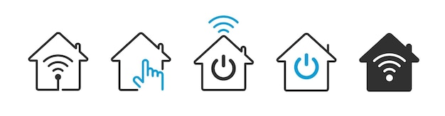 벡터 스마트 홈 아이콘 세트 집 무선 제어 개념 기술 시스템 사용자 버튼  ⁇ 터