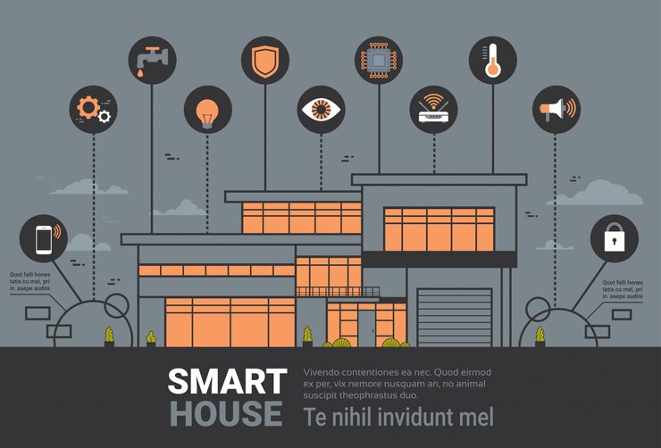 Vector smart home infographics banner modern house wireless control technology system concept