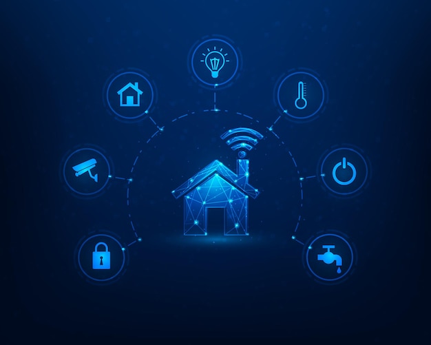 Vector smart home internet of things technology on blue background home automation system mobile control