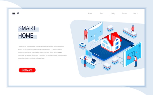 Smart home isometric landing page template.