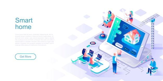 Smart home isometric landing page vector template.