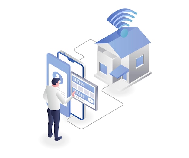 Vector smart home met signaal voor smartphone-app