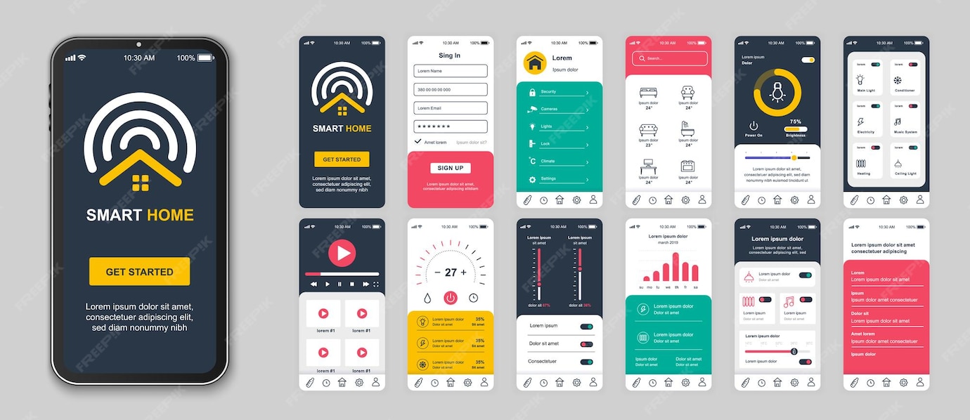 Premium Vector | Smart home mobile app screens set for web templates ...
