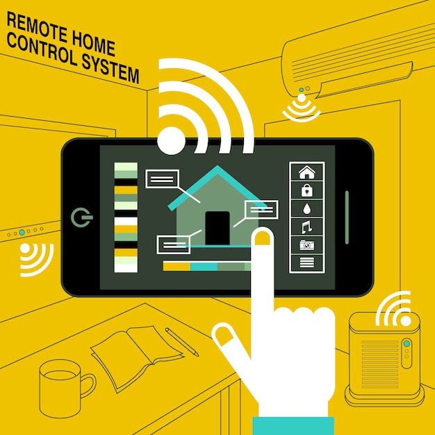 Vettore casa intelligente - sistema di controllo remoto in stile design piatto