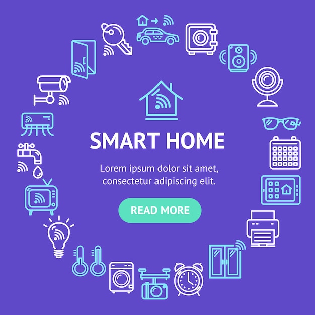 Smart Home Signs Design Round Design Template Line Icon Concept Vector