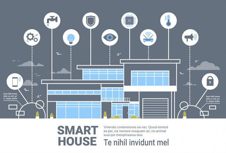 Vector smart house control system interface infographics modern home technology icons banner