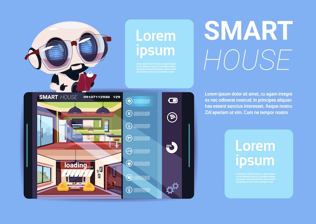 Smart house interface on digital tablet, modern technology of home management concept