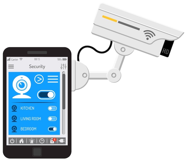 スマートホームとIoTのコンセプト スマートフォンがスマートホームを監視カメラのように制御する