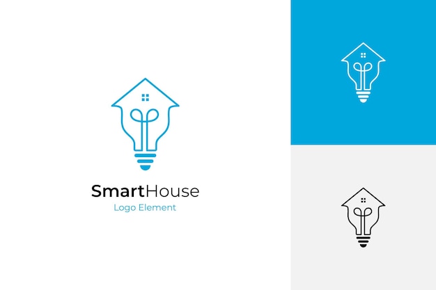 Vector smart house logo icon design element with home and light bulb or lamp design concept for technology system in house symbol or sign