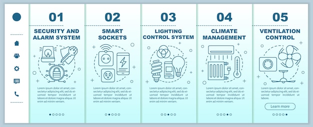 smart house onboarding mobile web pages vector template. home automation. responsive smartphone website interface idea with linear illustrations. webpage walkthrough step screens. color concept