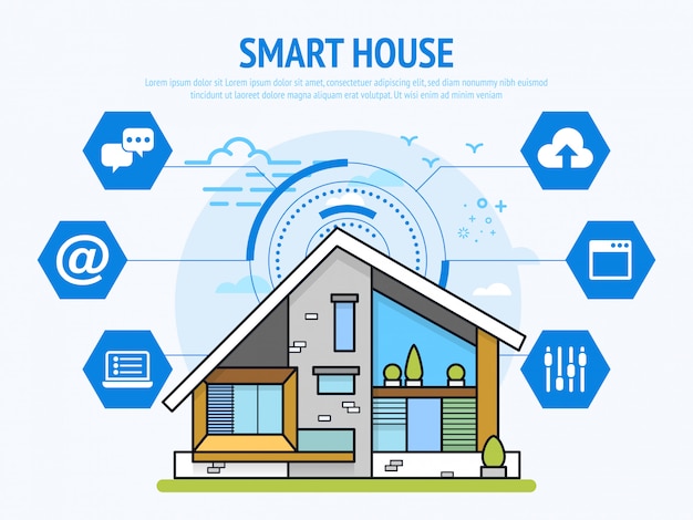 Smart house technology of home automation concept. illustration