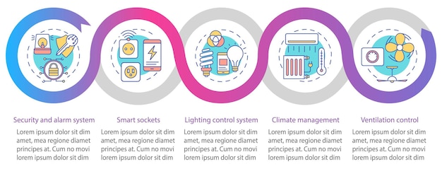 smart house vector infographic template. business presentation design elements. data visualization with five steps and options. process timeline chart. workflow layout with linear icons