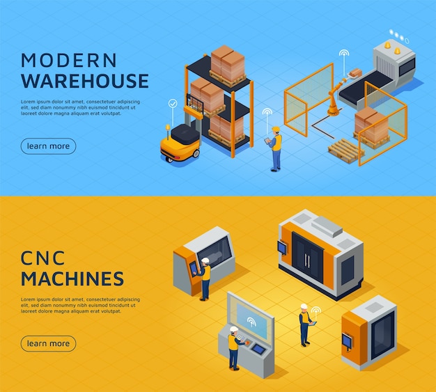 Smart industry banners in isometric view