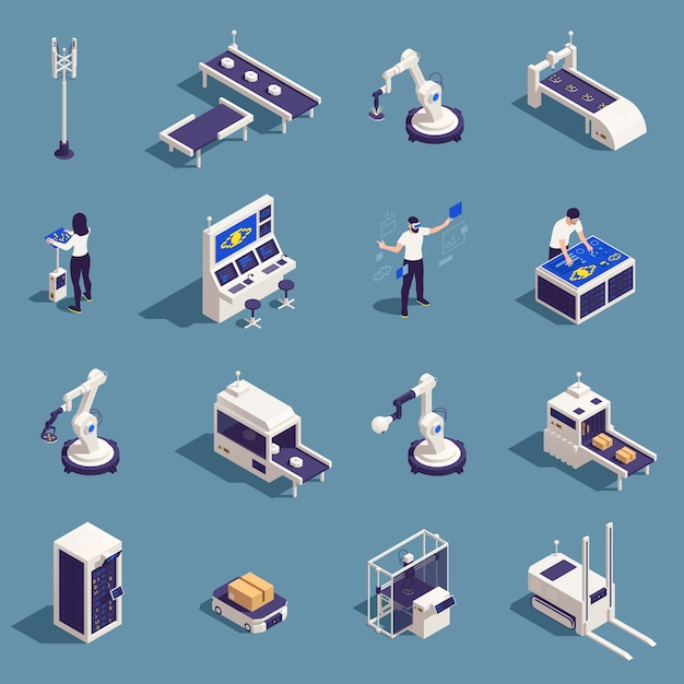 Vector smart industry elements in isometric view