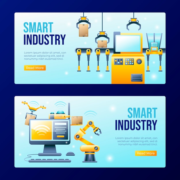 Vector smart industry flat cartoon banner set