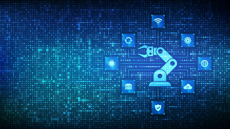 Vector smart industry icon made with binary code factory automation binary code background with digits 1 0