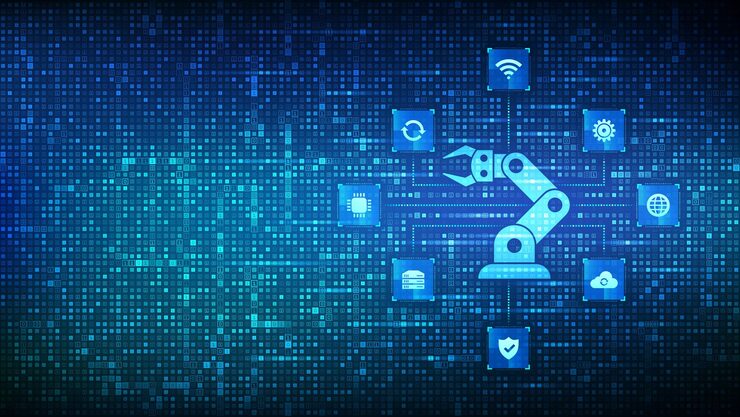 Vector smart industry icon made with binary code factory automation binary code background with digits 1 0