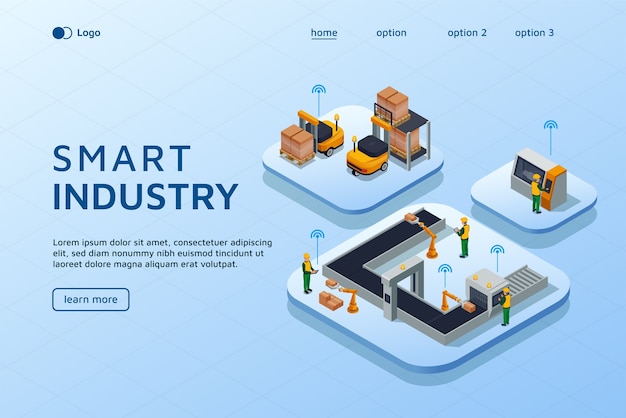 Vector smart industry landing page in isometric view