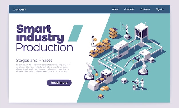 Vector smart industry landing page in isometric view