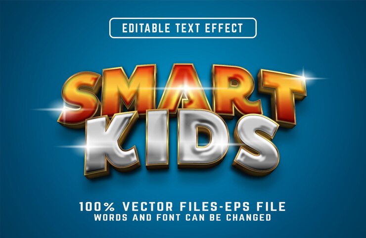 Vector smart kids 3d cartoon style text effect premium psd