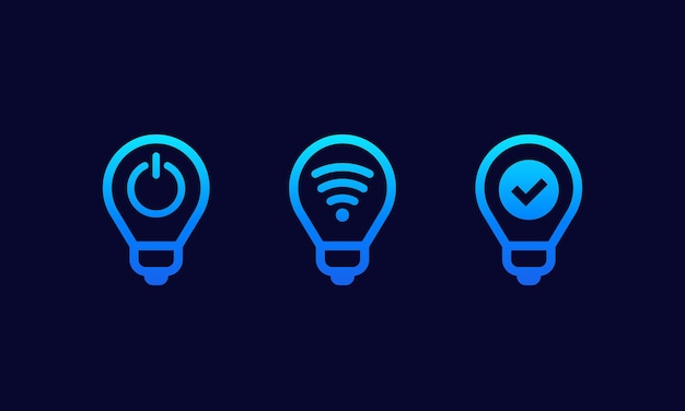 Smart led light bulbs icons set