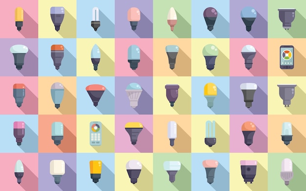 Smart lightbulb icons set flat vector Brain think