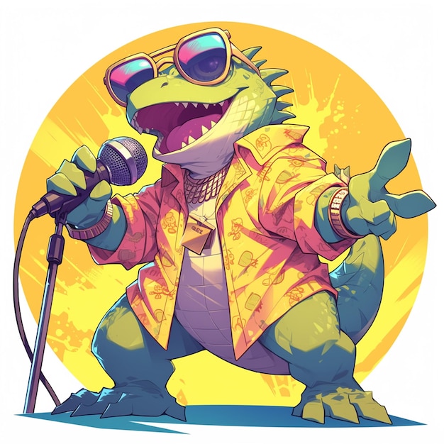 A smart lizard singer cartoon style