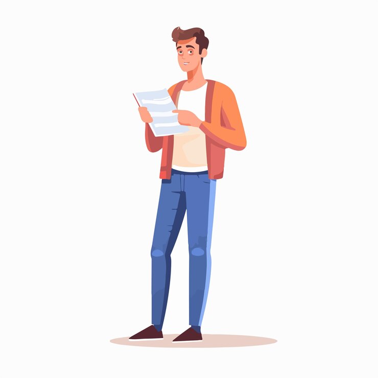 Vector smart male student studying with book in hand