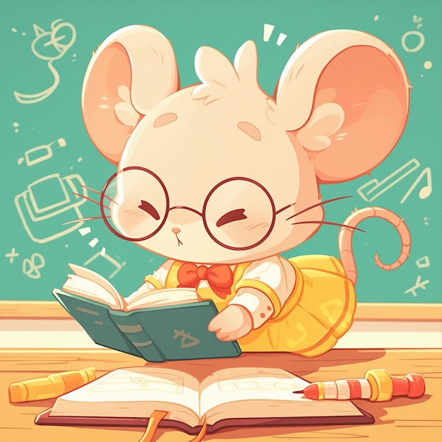 A smart mouse teacher cartoon style