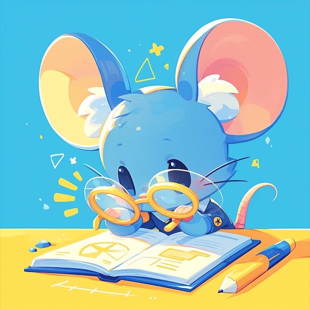 A smart mouse teacher cartoon style