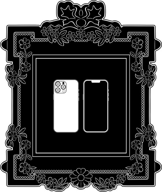 smart phone balck outline logo with floral frame handmade silhouette model 109