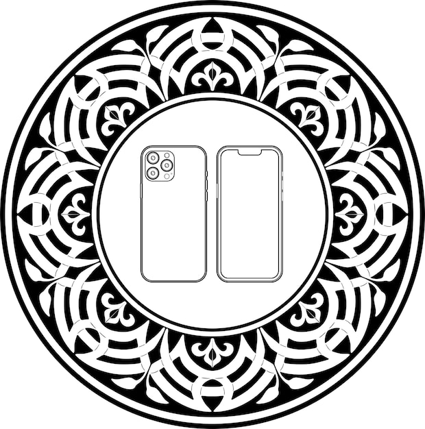 смартфон черный контур логотипа с цветочной рамкой силуэт ручной работы модель 130