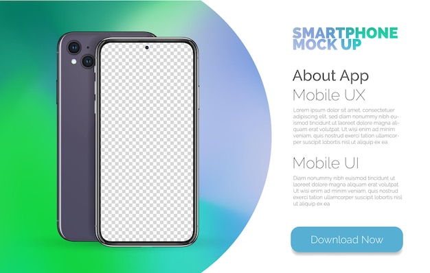 Vettore smart phone isolato su concetto bianco con schermo trasparente vuoto smartphone vettoriale 3d altamente dettagliato nella vista anteriore e posteriore per mostrare il design dell'interfaccia utente dell'app mockup realistico del telefono cellulare