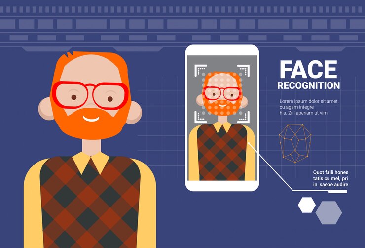 Vector smart phone scanning man face modern identification system modern technology of biometrical recognition concept