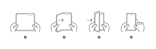 Smart phone tablet con schermo pieghevole istruzioni manuali di apertura e piegatura passo dopo passo vector isolated