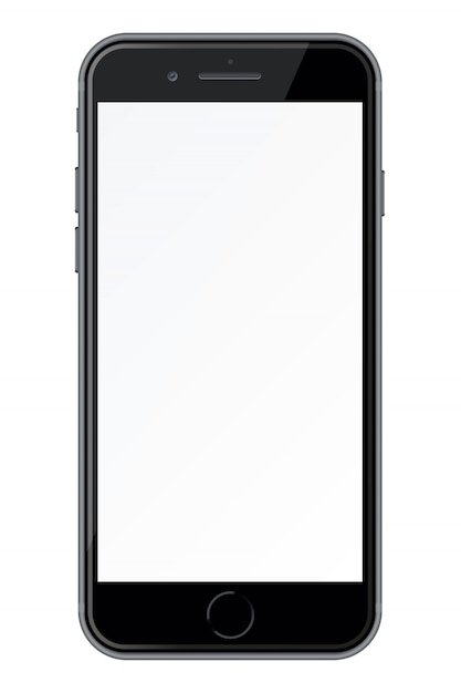 Vector smart phone with black screen isolated on white background.