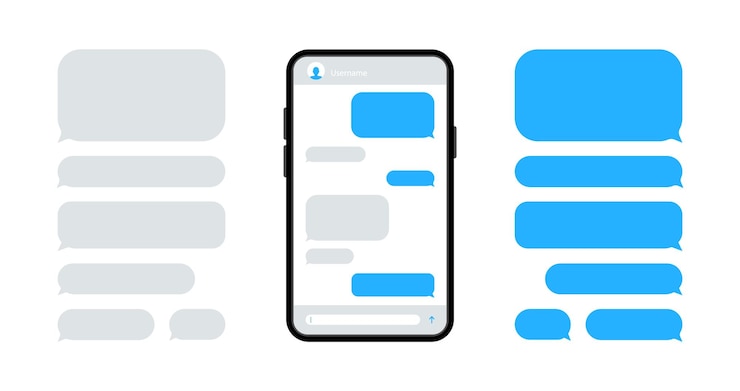 Vector smart phone with chatting smartphone with blue message bubbles