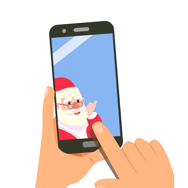 Vector smart phone with santa