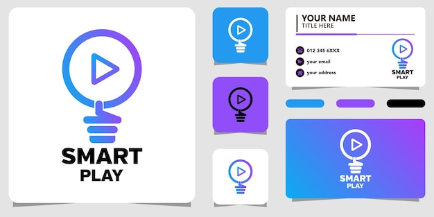 電球のシンボルと名刺とスマートプレイのロゴ