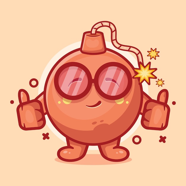 Smart round bomb character mascot with thumb up hand gesture isolated cartoon in flat style design