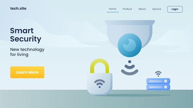 ウェブサイトテンプレートランディングホームページベクトルイラストのスマートセキュリティ