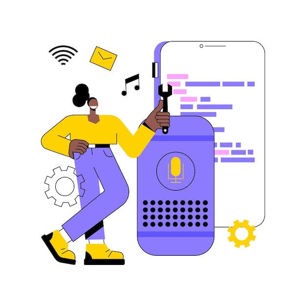 Illustrazione vettoriale del concetto astratto di sviluppo di app per altoparlanti intelligenti