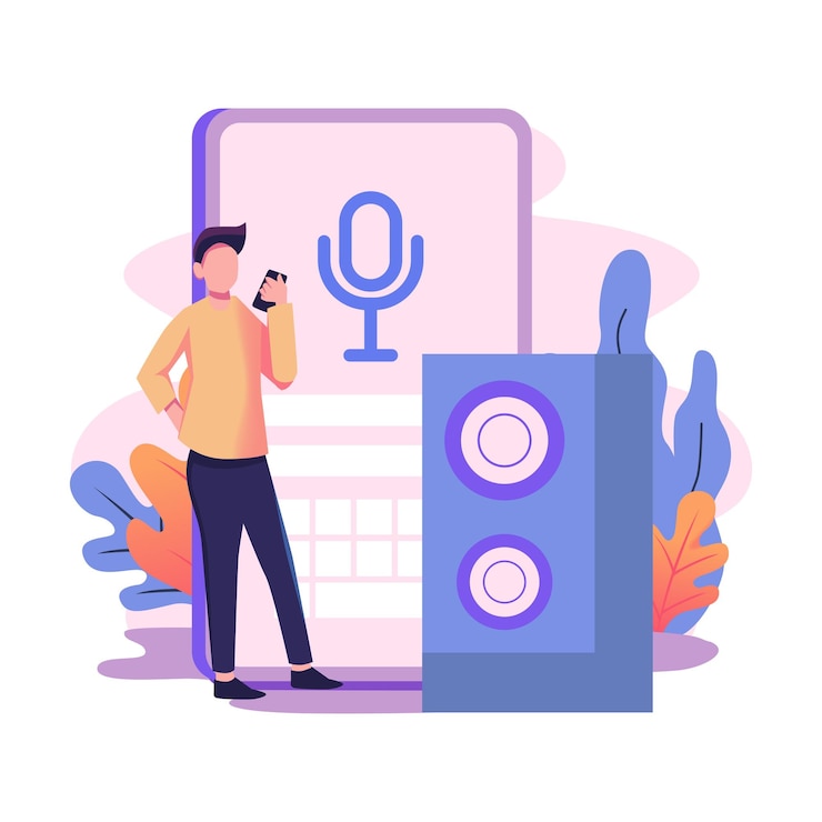 Vector smart speaker apps development flat style illustration