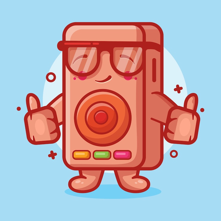 Vector smart speaker audio character mascot with thumb up hand gesture isolated cartoon