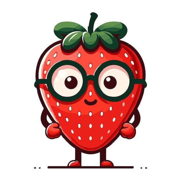 Vector smart strawberry character with glasses vector illustration