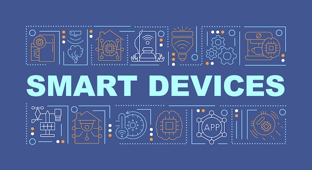 Умные технические устройства слова концепции темно-синий баннер