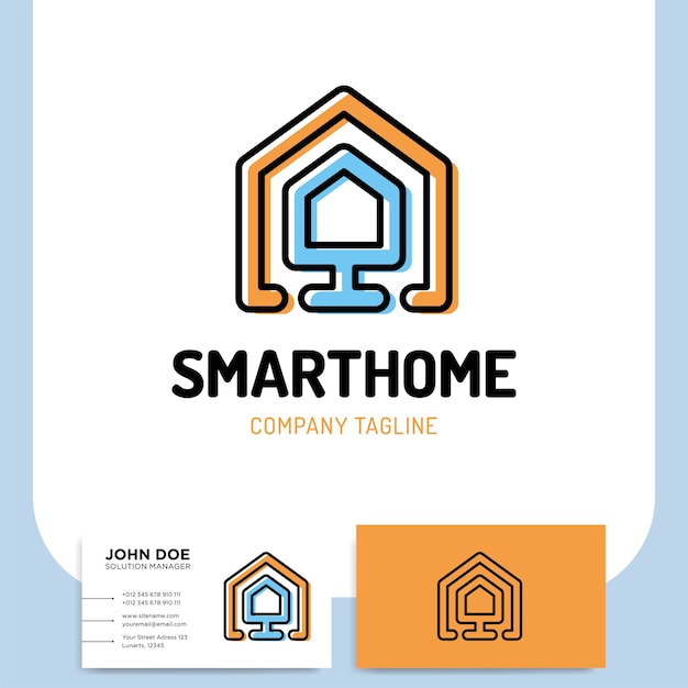 Smart or technology home logo in line style