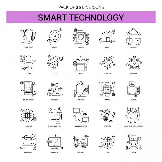 Набор значков smart technology line - 25 пунктирный стиль