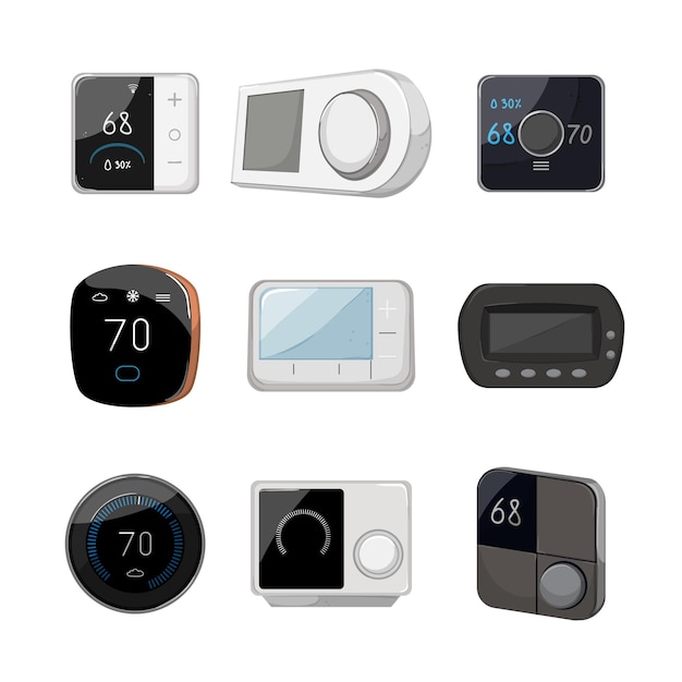 Vector smart thermostat set cartoon vector illustration