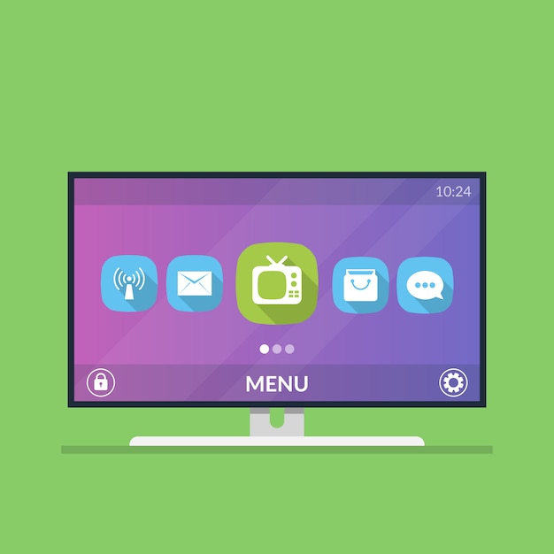 Smart tv. menu with icons and smart tv settings.